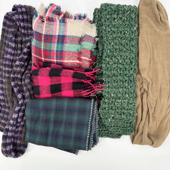 Lot 6 Women’s Scarves Knit Infinity Plaid Buffalo Check Blanket Wrap Winter - Picture 1 of 14